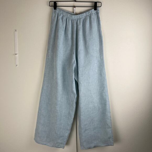 FLAX Linen Crop Pants Size S Robin's Egg Blue Pastel 25" Sustainable Lagenlook - Picture 9 of 11